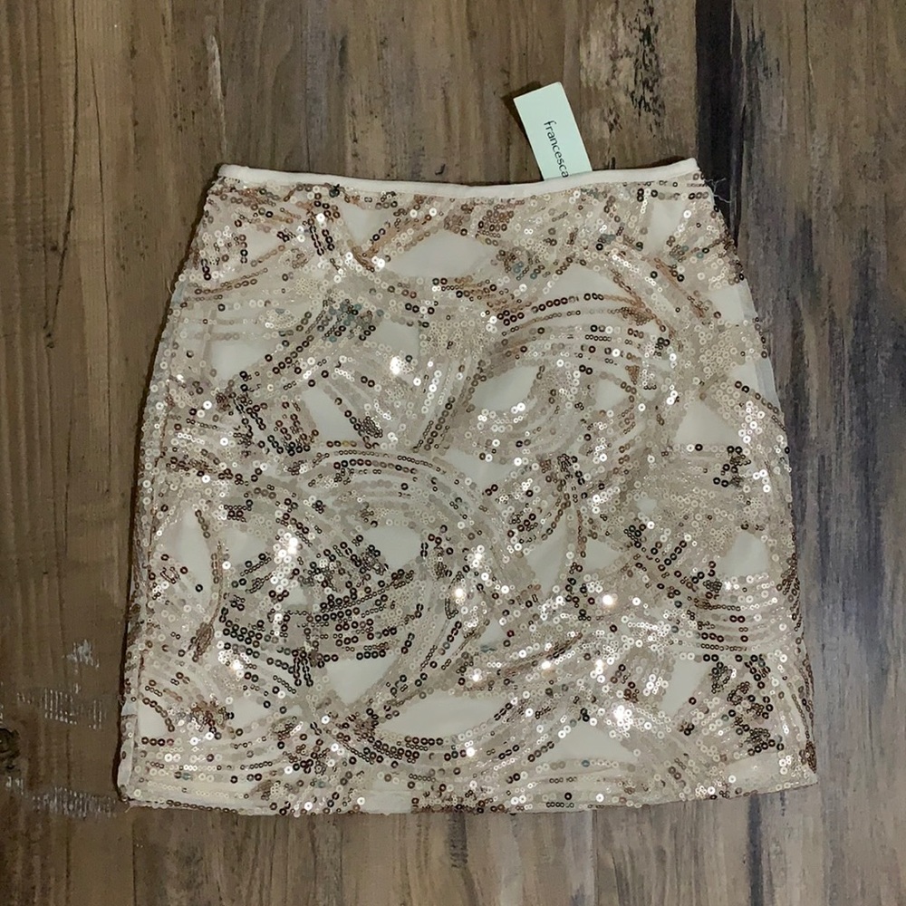 Rose gold sequin mini skirt